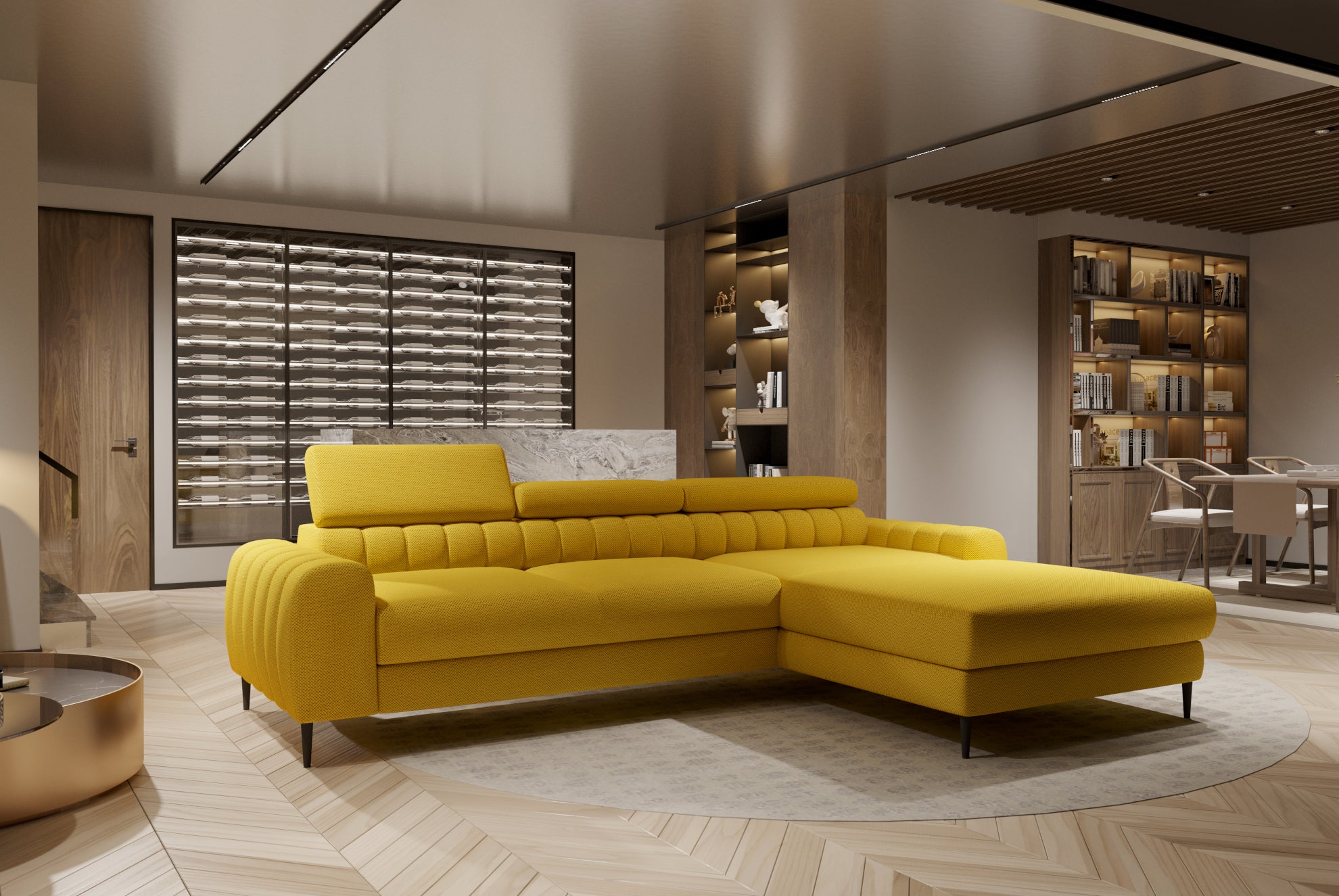 Canapé d’Angle – Compact avec Couchage DELFIN, Coffre de Rangement et Têtières Réglables