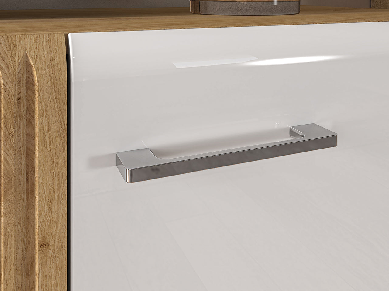 Vitrine Basse en Chêne Castello & Blanc Brillant – Élégance et Robustesse
