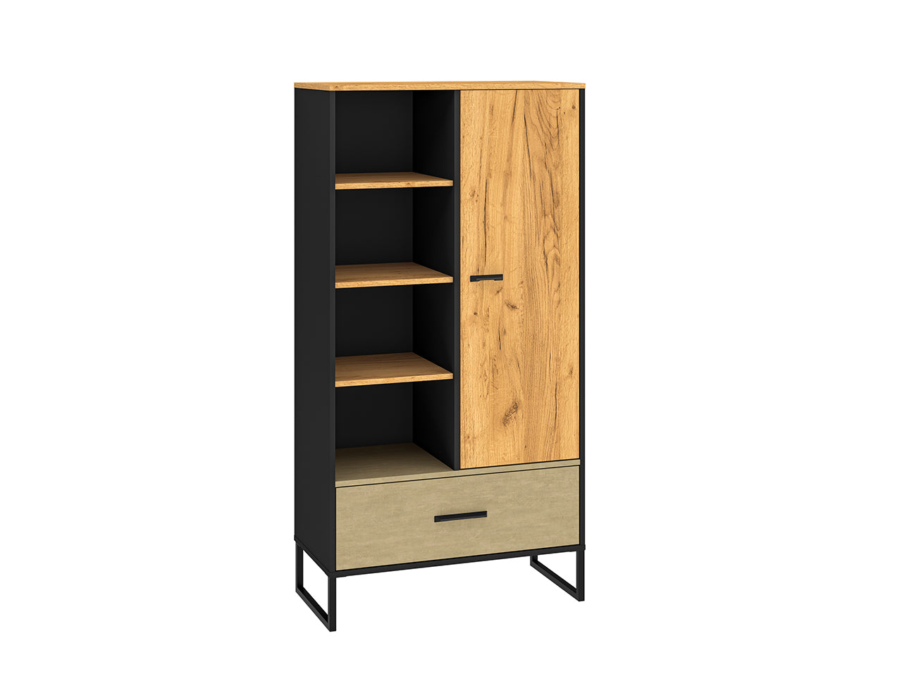 Étagère Moderne en Chêne Artisan Or et Noir – Finition Acier Premium – Tiroirs à Extension Complète – 157 cm