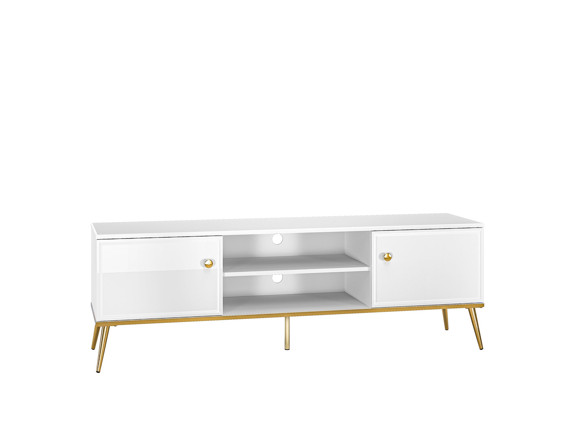 Meuble TV Blanc Brillant – Design Moderne avec Bordure ABS, MDF de Haute Qualité, Résistant à l'Humidité