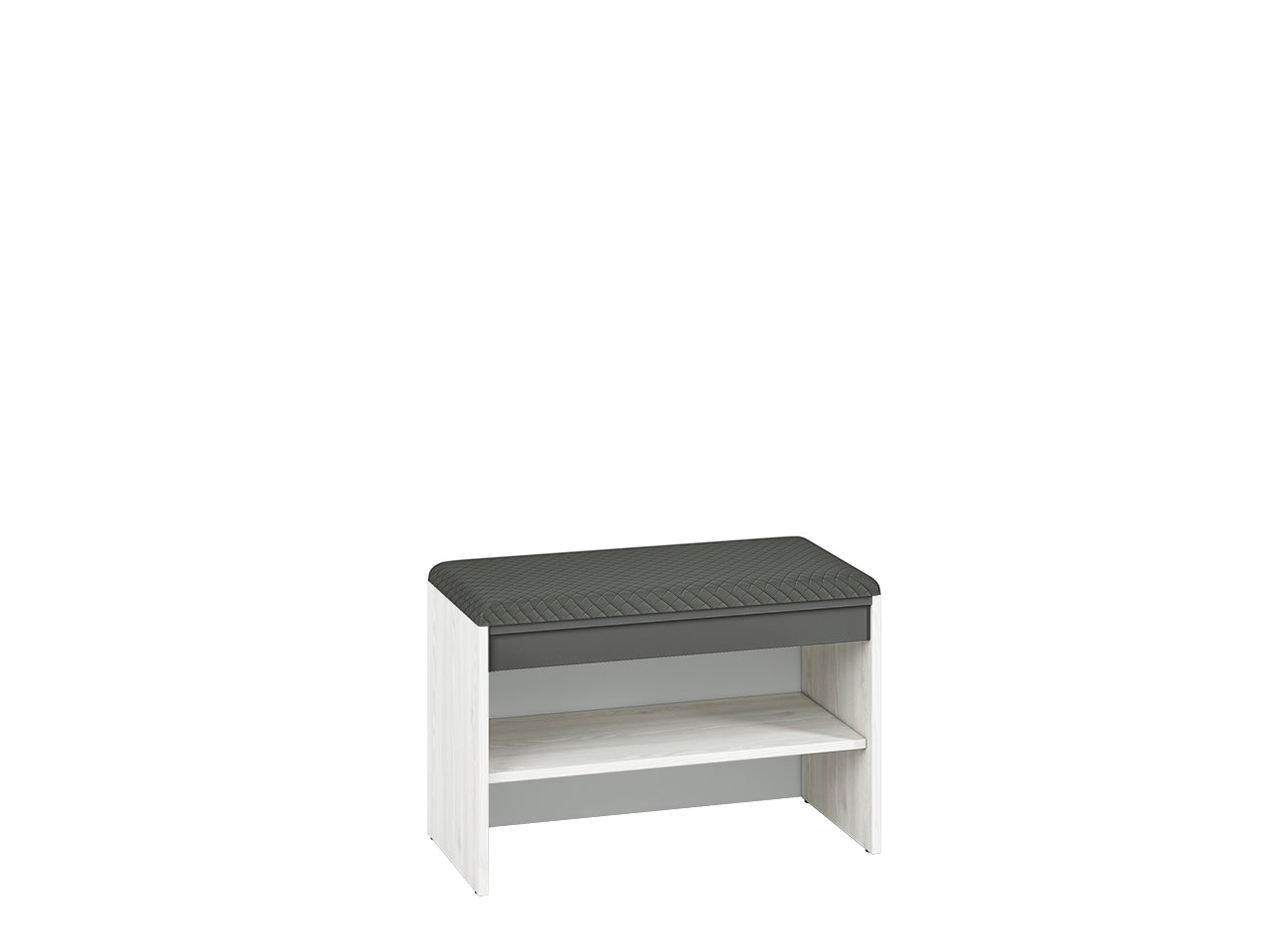Meuble à Chaussures avec Assise – Finition Pin des Neiges & Anthracite, Siège Gris