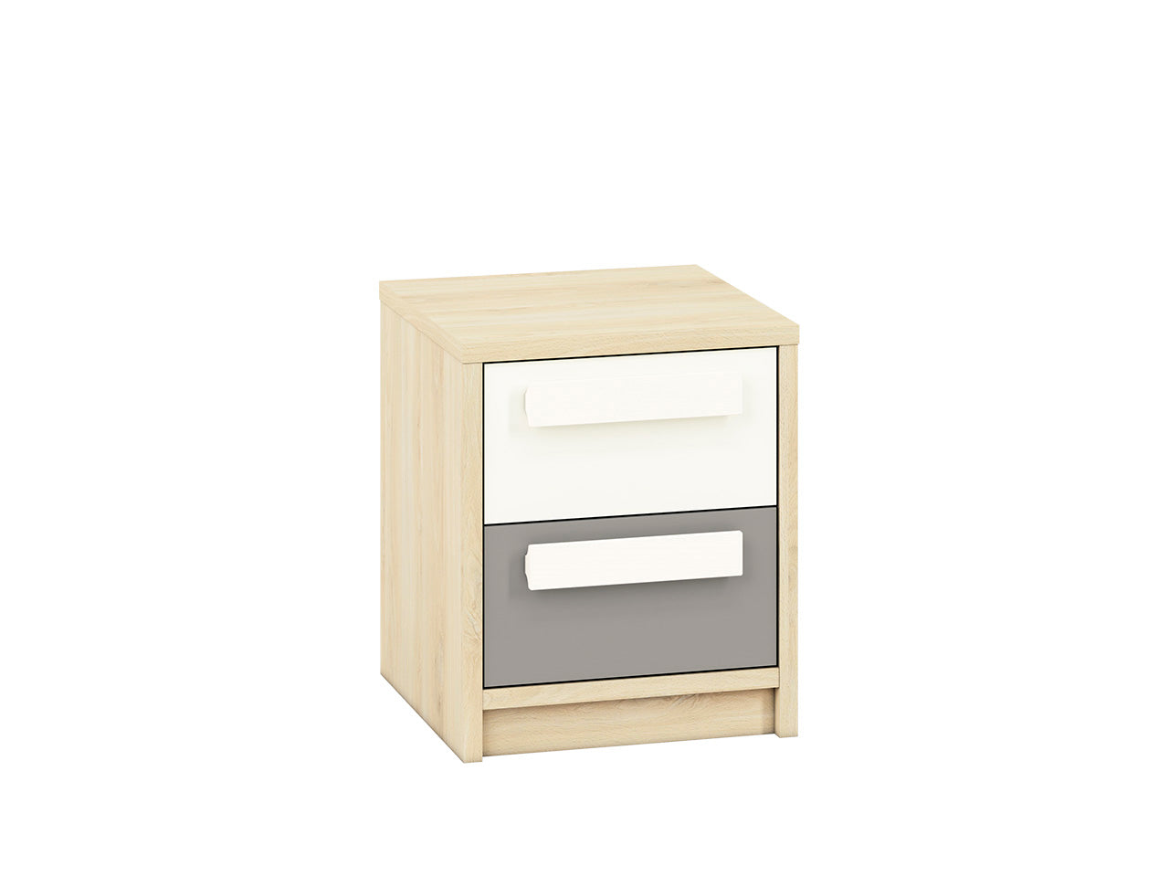 Table de chevet moderne Hêtre Fjord + Blanc avec tiroir, finition haute qualité, bordure ABS