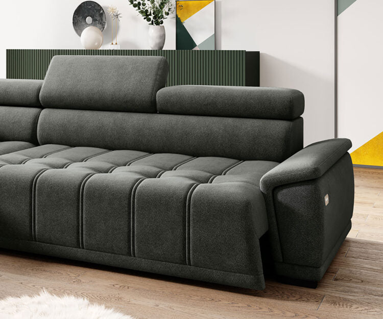 Canapé d’angle – Confort réglable électrique, design moderne et têtières ajustables